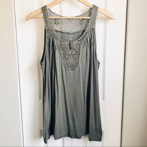 Olive Crochet Loose Fit Boho Grunge Tank Top | ana